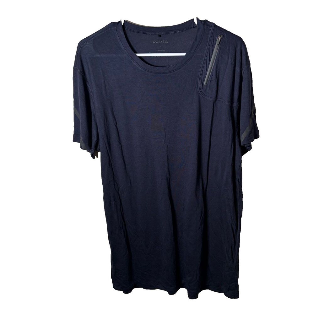 Pashko T-Shirt Men's Large Navy Blue Wool Silk Blend Short Sleeve Sheer Casual